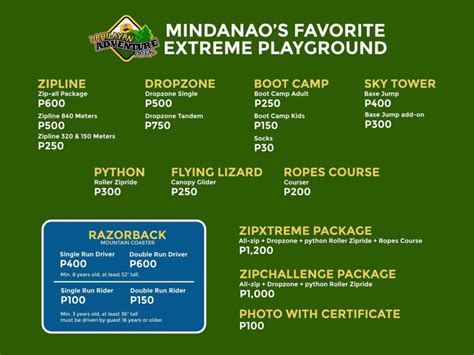 dahilayan adventure park rates.